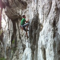 Jeff Kirk scaling the initial stalactite of Spock's girlfriend