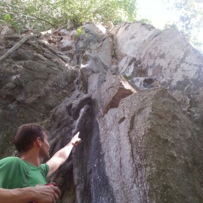 Scott Powrie points to where this route has its name from